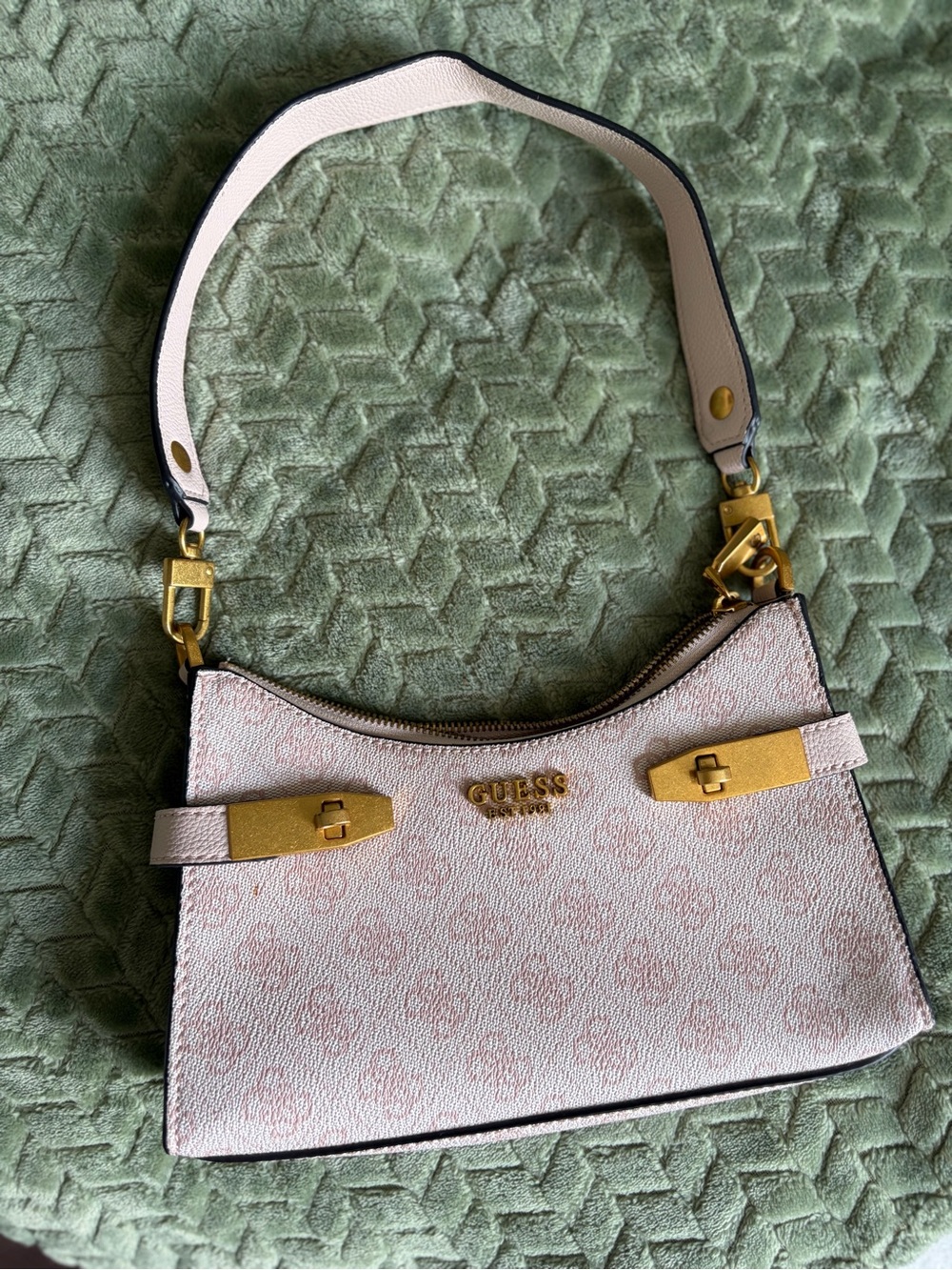 GUESS Light Pink Logo Shoulder Bag with Gold Hardware